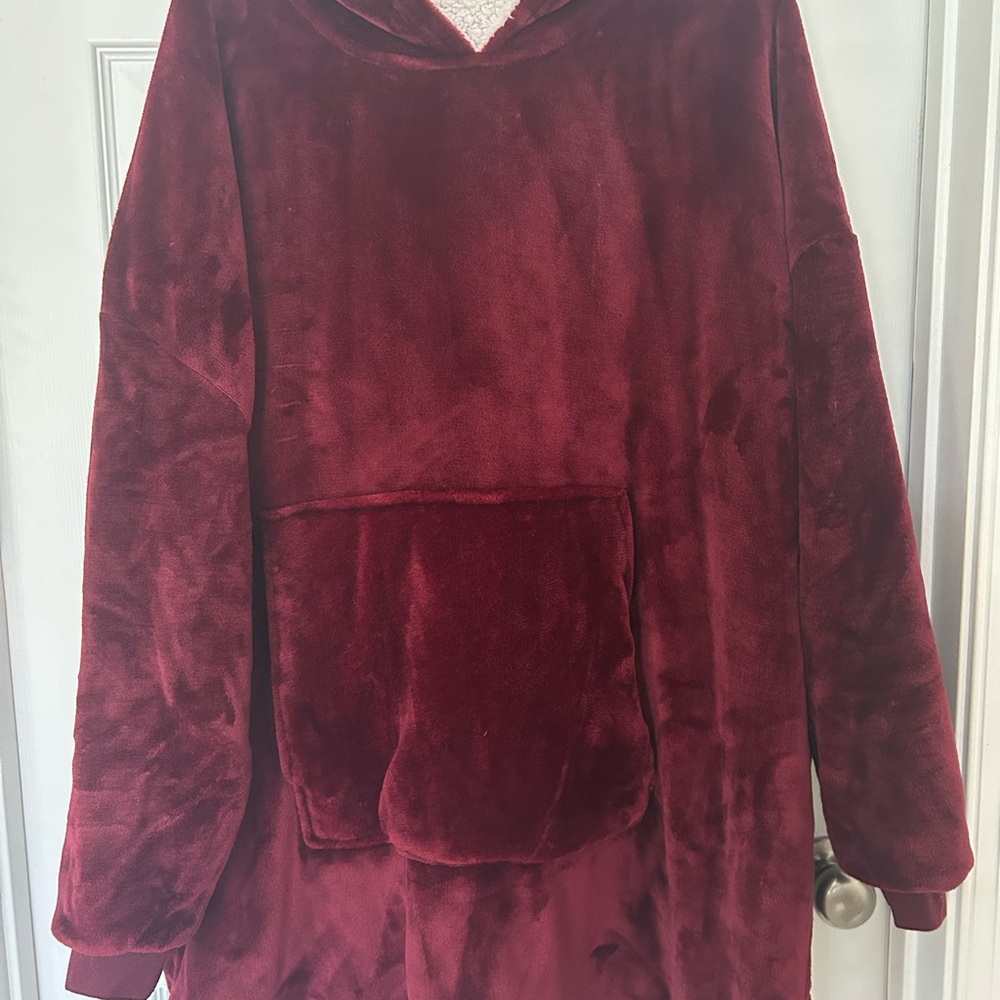 Plush Burgundy Huggle Blanket Hoodie